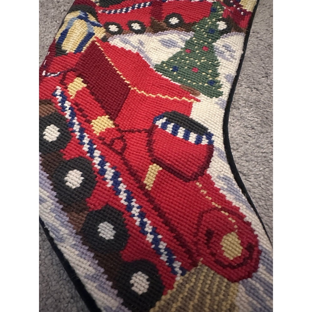 Lands End Needlepoint Christmas Stocking Monogrammed‎ Kyle Train Toys Wool - Picture 4 of 8